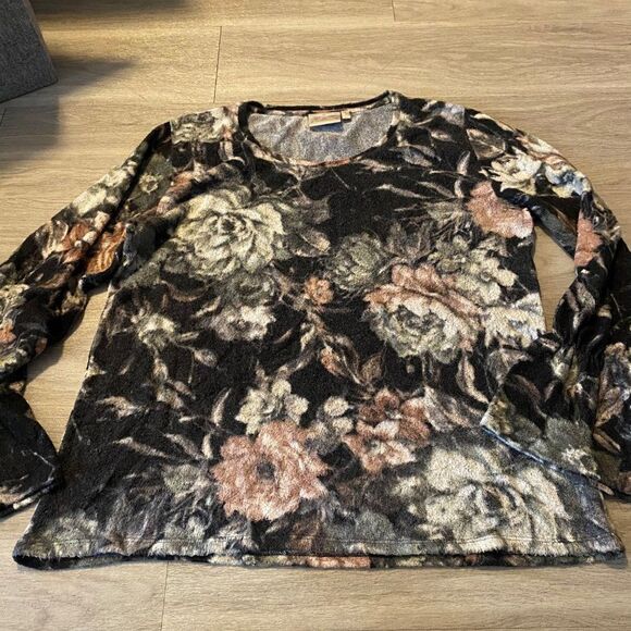 Dantelle black floral women's soft long sleeve top size XL - Picture 1 of 8